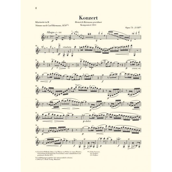Henle Verlag Weber Clarinet Concerto No.2