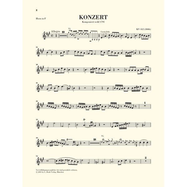 Henle Verlag Mozart Hornkonzert Nr. 1 D-Dur