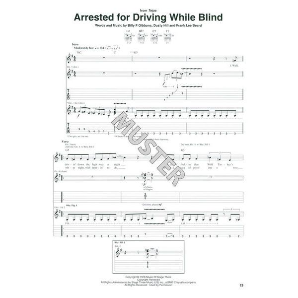 Arrested For Driving While Blind by ZZ Top - Guitar Tab - Guitar Instructor