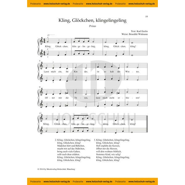 Holzschuh Verlag Vierhändige Weihnachtslieder