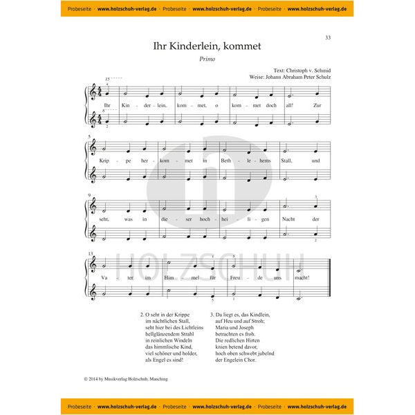 Holzschuh Verlag Vierhändige Weihnachtslieder