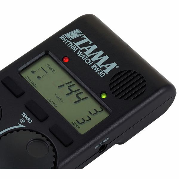 TAMA RW30 Mini Rhythm Watch - Compact Metronome With Tap Tempo, 6 Rhythms, Backlit Display (Black)