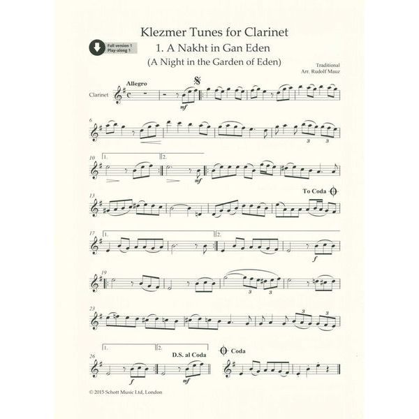 Schott Klezmer Tunes For Clarinet