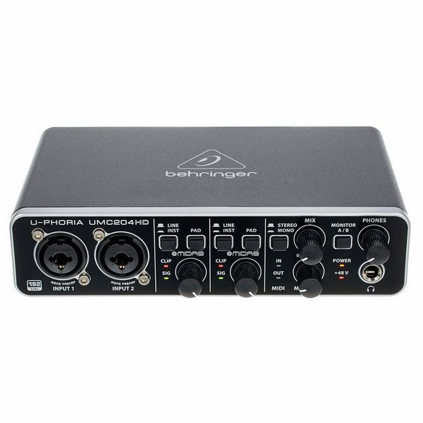 Behringer umc204hd carte son externe enregistrement 2x4,24-bit / 192 kHz  USB Interface audio / midi avec préamplificateurs MIDAS Mic