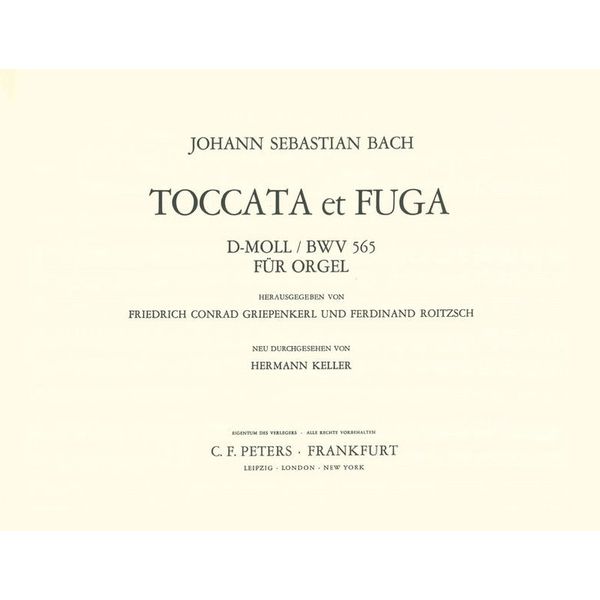 Edition Peters Bach Toccata Und Fuge BWV 565