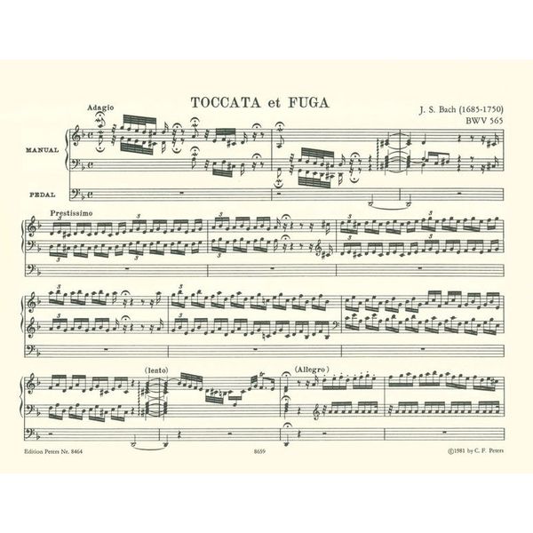 Edition Peters Bach Toccata Und Fuge BWV 565