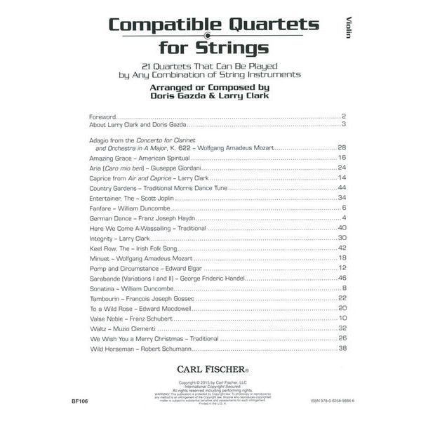 Carl Fischer Compatible Quartets Violin