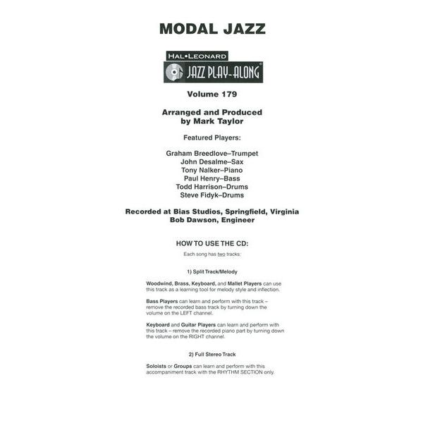 Hal Leonard Jazz Play-Along Modal Jazz