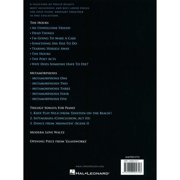 Wise Publications Philip Glass Piano Collection