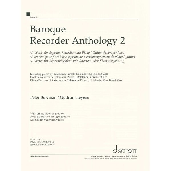 Schott Baroque Recorder Anthology 2