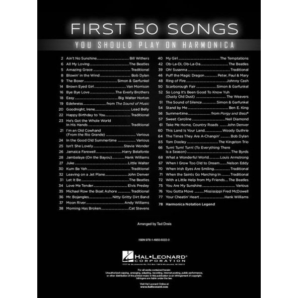 Hal Leonard First 50 Songs Play Harmonica