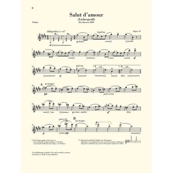 Henle Verlag Elgar Salut d'Amour Violin