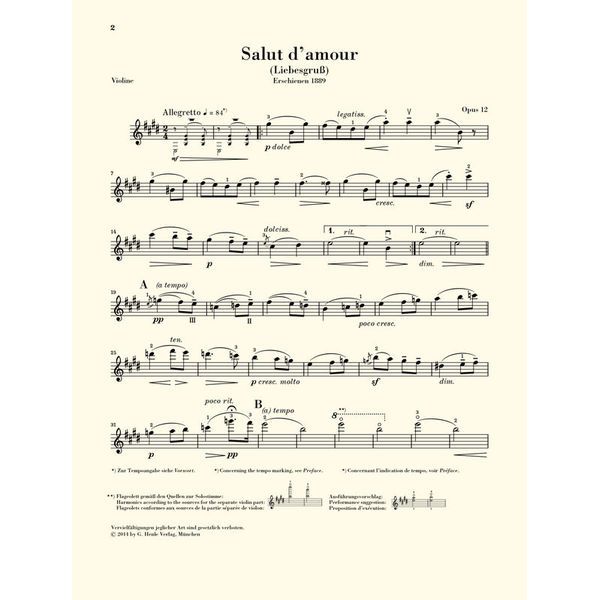 Henle Verlag Elgar Salut d'Amour Violin