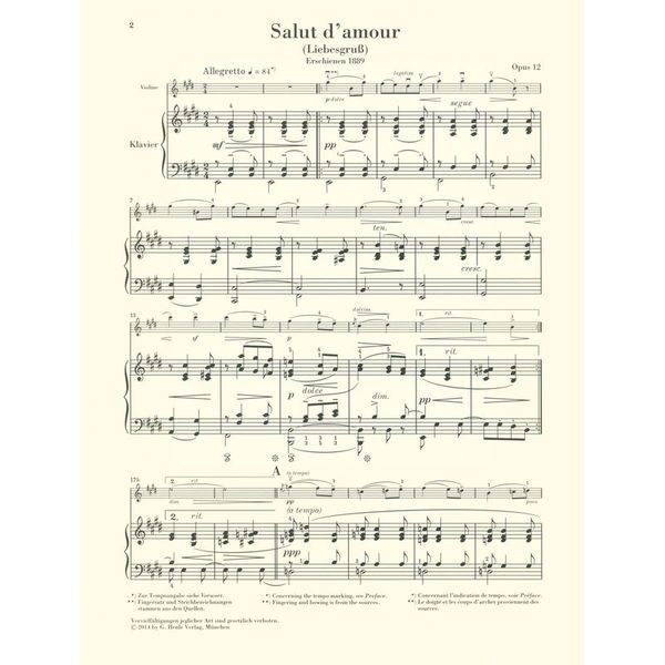 Henle Verlag Elgar Salut d'Amour Violin