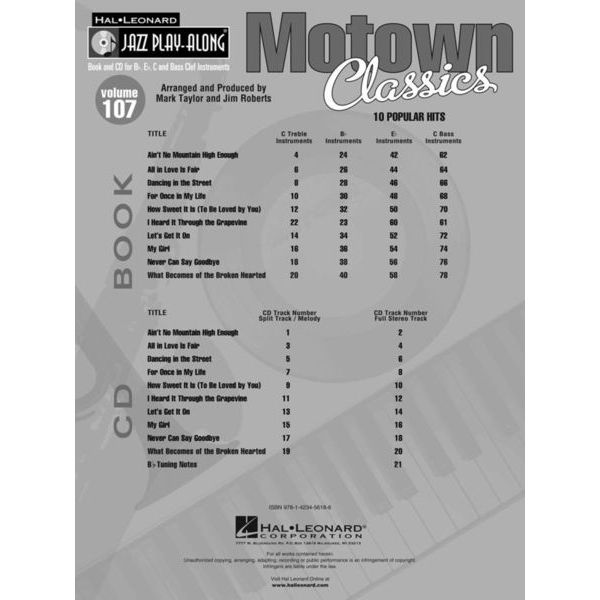 Hal Leonard Jazz Play-Along Motown Classic