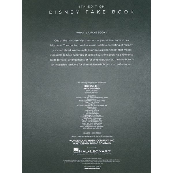 Hal Leonard Disney Fake Book 4th Edition