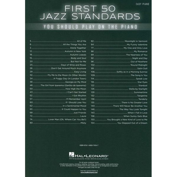 Hal Leonard First 50 Jazz Standards You