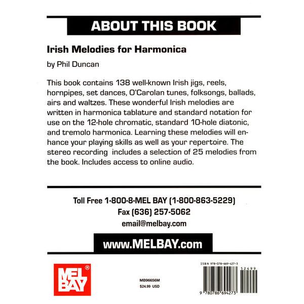 Mel Bay Irish Melodies For Harmonica