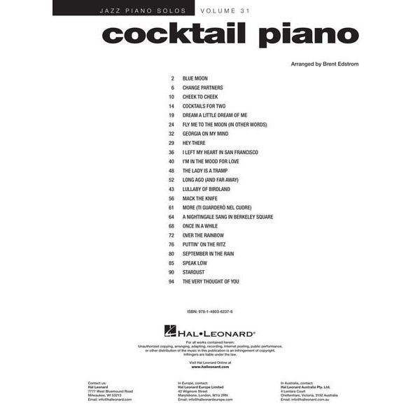 Hal Leonard Jazz Piano Solos Cocktail