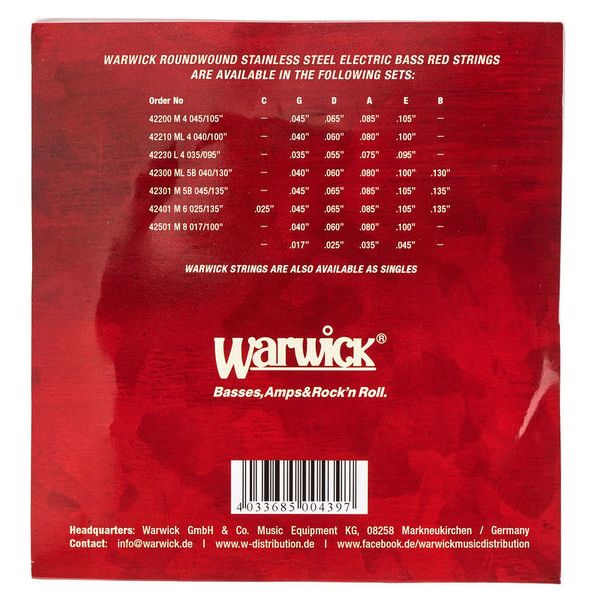 Warwick Red Strings 8 M 017/40-045/100