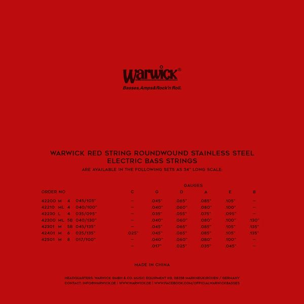Warwick Red Strings 8 M 017/40-045/100