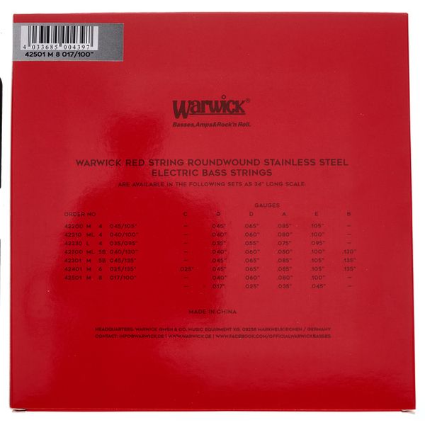 Warwick Red Strings 8 M 017/40-045/100