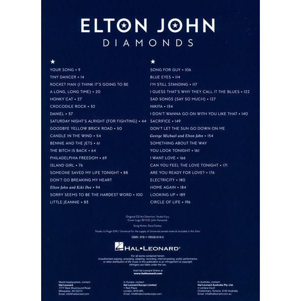 Wise Publications Elton John Diamonds