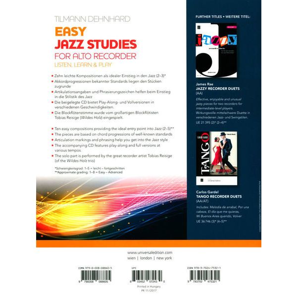 Universal Edition Jazz Studies Alto Recorder