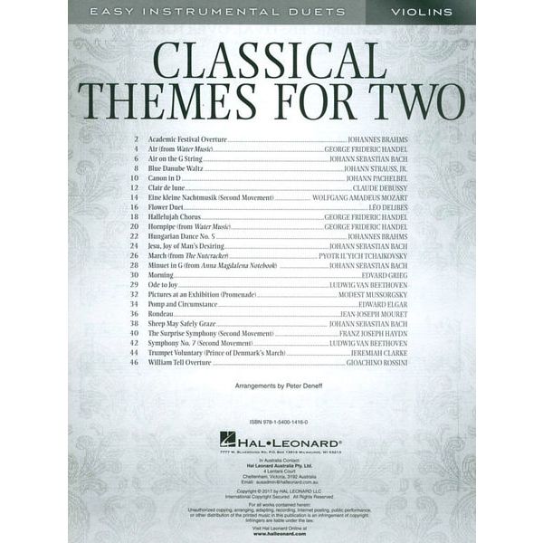Hal Leonard Classical Themes Two Violins
