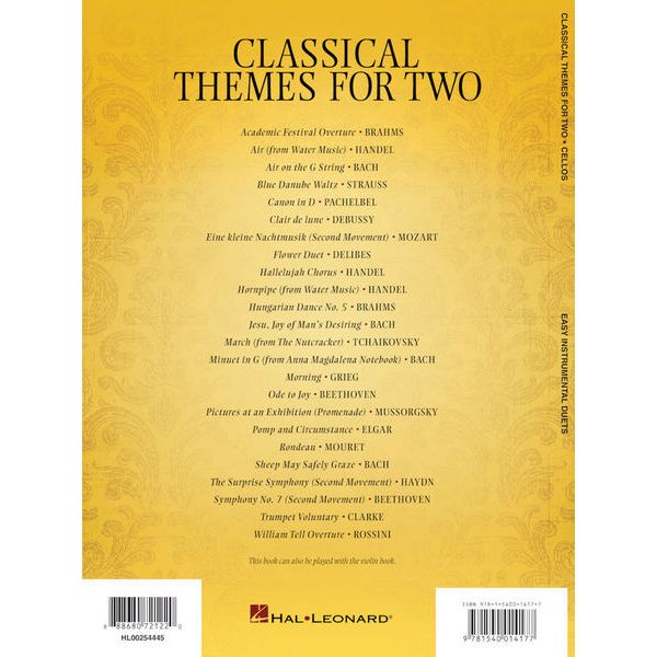 Hal Leonard Classical Themes Two Cellos