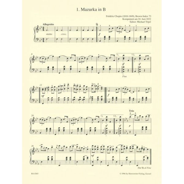 Bärenreiter Chopin Easy Piano Pieces