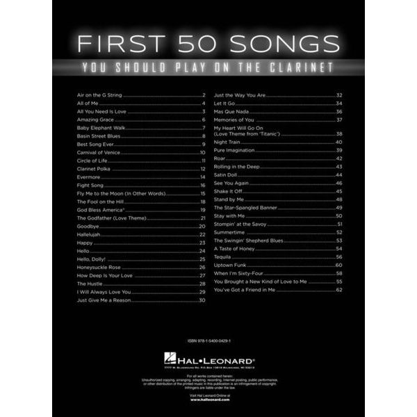 Hal Leonard 50 Songs You Should Clarinet