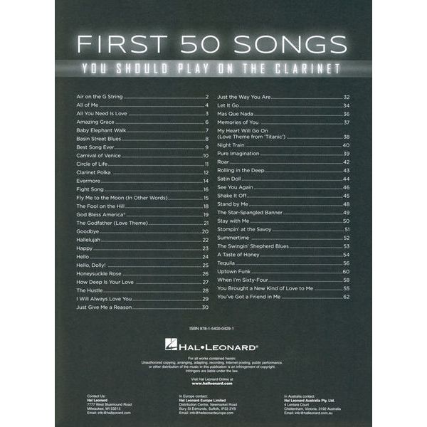 Hal Leonard 50 Songs You Should Clarinet