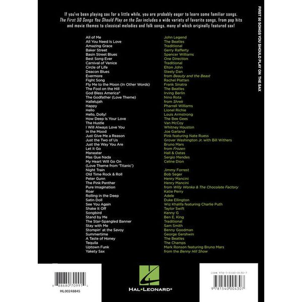 Hal Leonard 50 Songs You Should Sax.