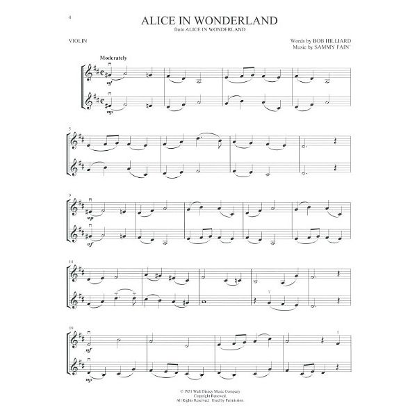 Hal Leonard Disney Songs For Violin Duet