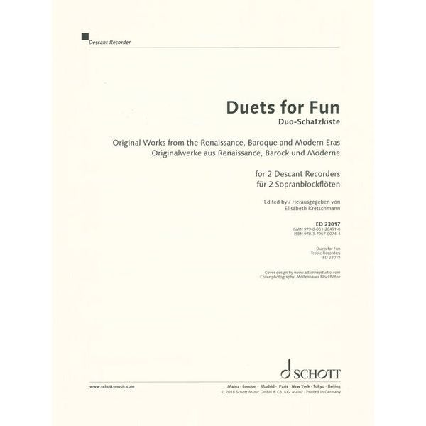 Schott Duets for Fun Descant Recorder