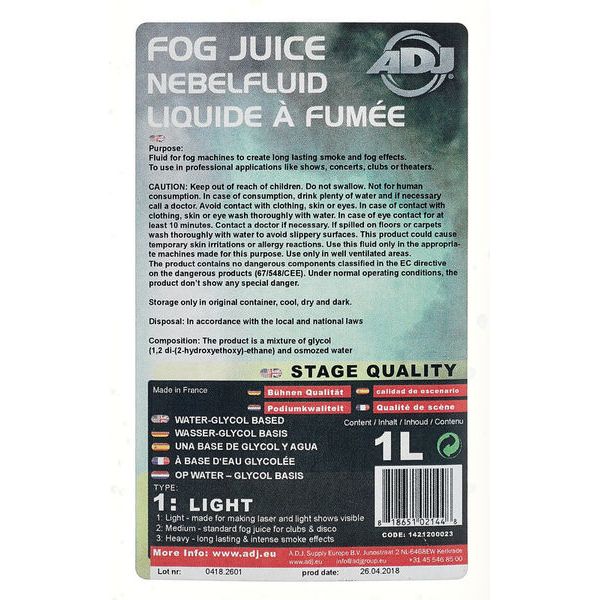 ADJ Fog juice 2 medium - 1 Liter