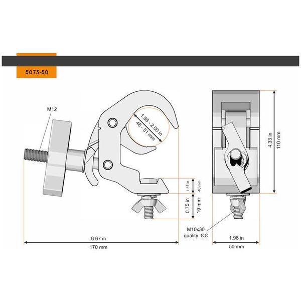 Global Truss 5073-50B Selflock Hook Easy Bk