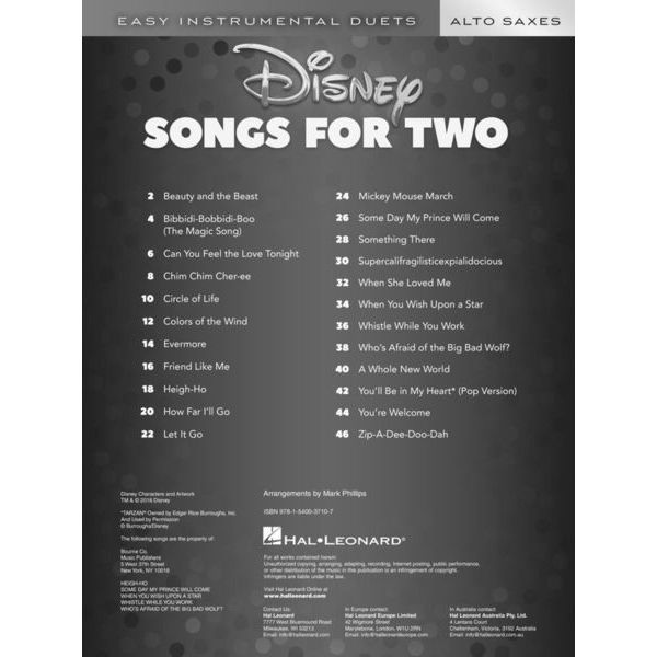 Hal Leonard Disney Songs For Two Alto Sax