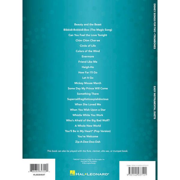 Hal Leonard Disney Songs For Two Trombone