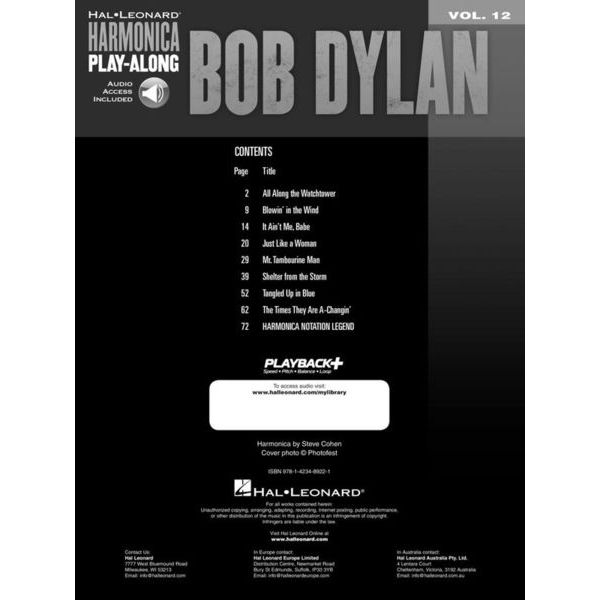 Hal Leonard Harmonica Play-Along Bob Dylan