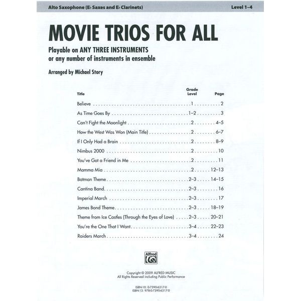 Alfred Music Publishing Movie Trios For All Alto Sax