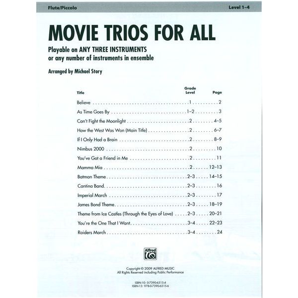 Alfred Music Publishing Movie Trios For All Flute