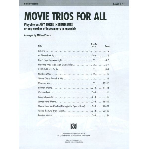 Alfred Music Publishing Movie Trios For All Flute