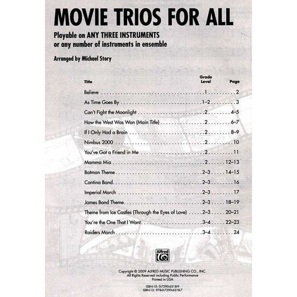 Alfred Music Publishing Movie Trios For All Tenor Sax