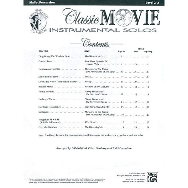 Alfred Music Publishing Classic Movie Instr. Mallets