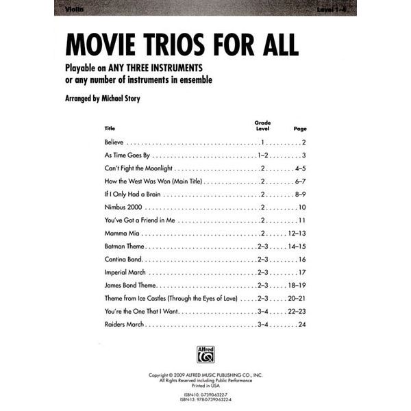 Alfred Music Publishing Movie Trios For All Violin