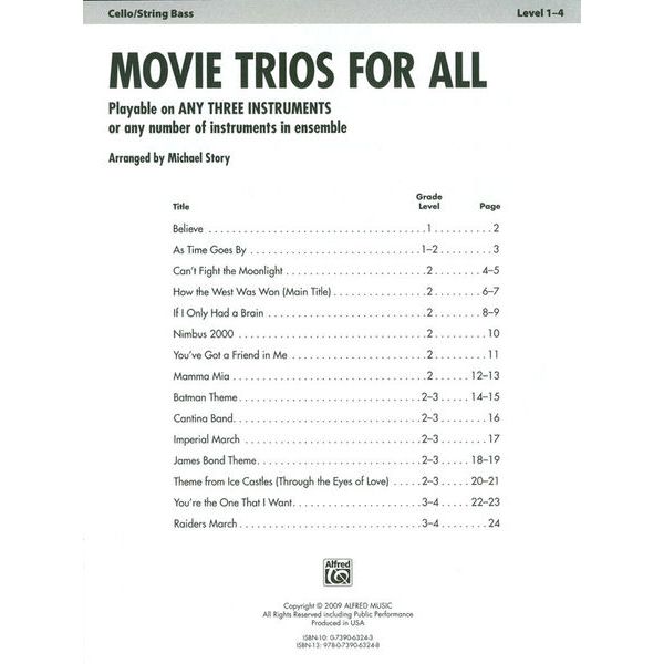 Alfred Music Publishing Movie Trios For All Cello/Bass