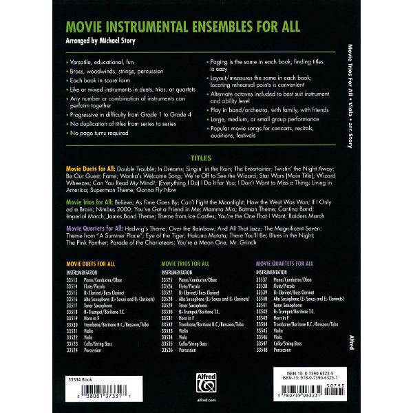 Alfred Music Publishing Movie Trios For All Viola