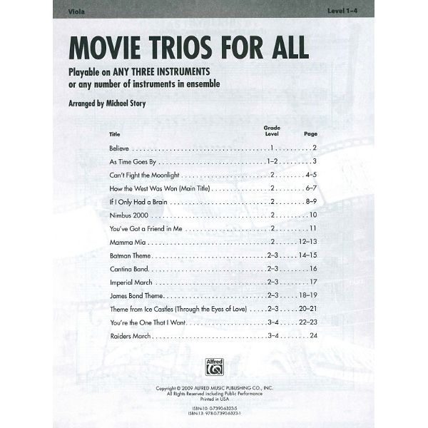Alfred Music Publishing Movie Trios For All Viola